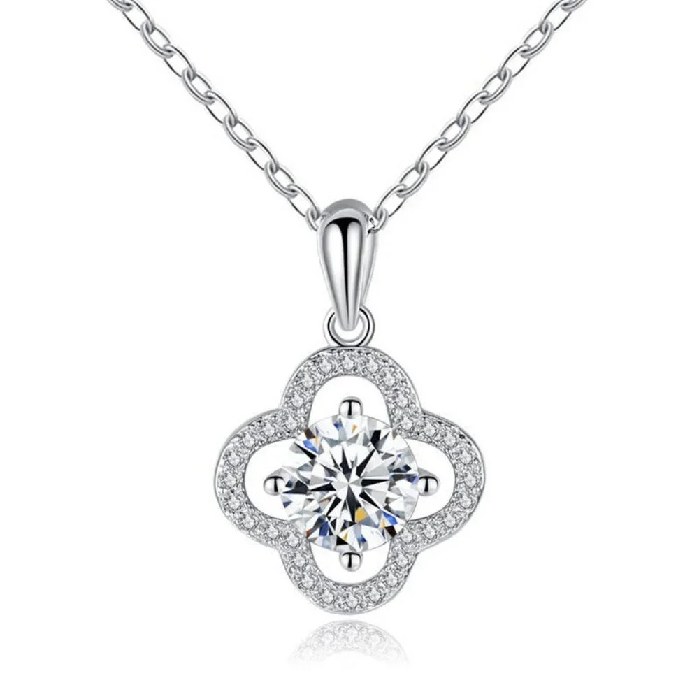 Certified 1ct. t.w. Moissanite Diamond Clover Flower Necklace NEW